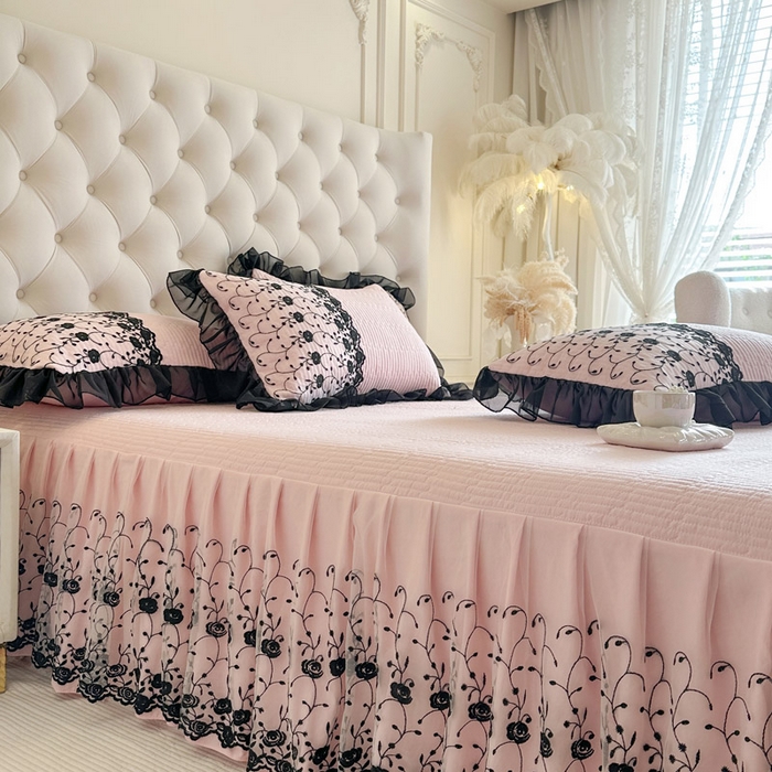 91家纺网 家纺一手货源 找家纺 瑞宝 2026新款泡芙棉花边床裙四件套-南法玫瑰 南法玫瑰-樱花粉