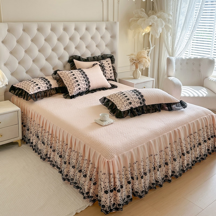 91家纺网 家纺一手货源 找家纺 瑞宝 2026新款泡芙棉花边床裙四件套-南法玫瑰 南法玫瑰-粉玉