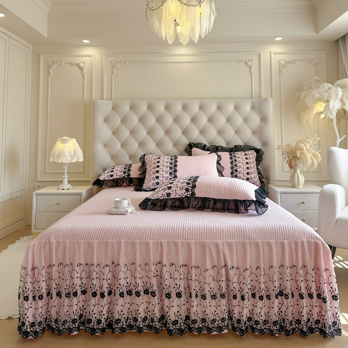 91家纺网 家纺一手货源 找家纺 瑞宝 2026新款泡芙棉花边床裙四件套-南法玫瑰 南法玫瑰-樱花粉