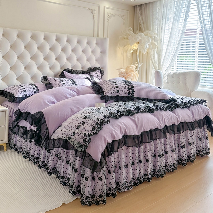 91家纺网 家纺一手货源 找家纺 瑞宝 2026新款泡芙棉花边床裙四件套-南法玫瑰 南法玫瑰-梦幻紫