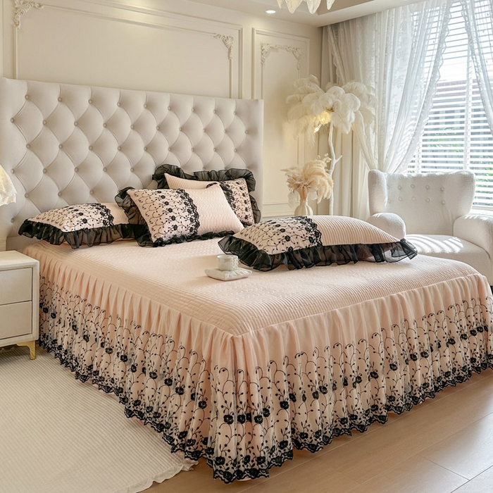 91家纺网 家纺一手货源 找家纺 瑞宝 2026新款泡芙棉花边床裙四件套-南法玫瑰 南法玫瑰-粉玉