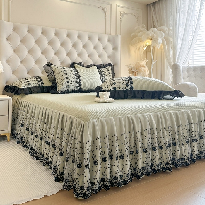 91家纺网 家纺一手货源 找家纺 瑞宝 2026新款泡芙棉花边床裙四件套-南法玫瑰 南法玫瑰-抹茶绿