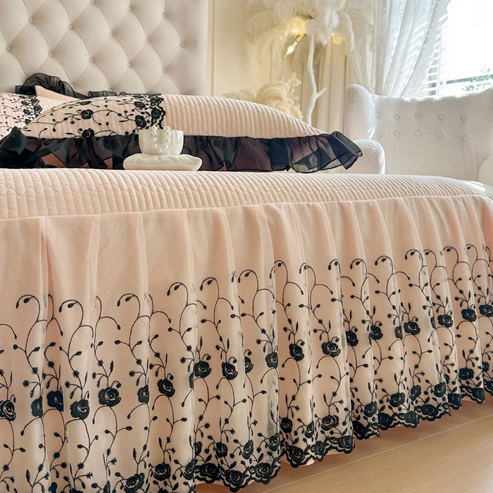 91家纺网 家纺一手货源 找家纺 瑞宝 2026新款泡芙棉花边床裙四件套-南法玫瑰 南法玫瑰-粉玉