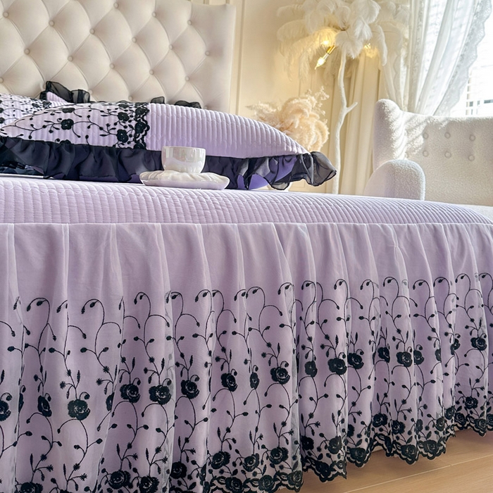 91家纺网 家纺一手货源 找家纺 瑞宝 2026新款泡芙棉花边床裙四件套-南法玫瑰 南法玫瑰-梦幻紫