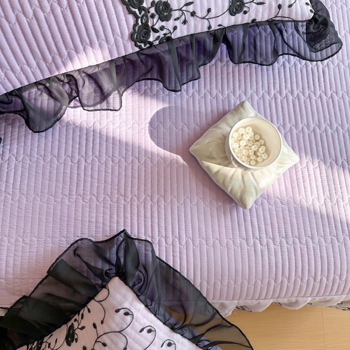 91家纺网 家纺一手货源 找家纺 瑞宝 2026新款泡芙棉花边床裙四件套-南法玫瑰 南法玫瑰-梦幻紫