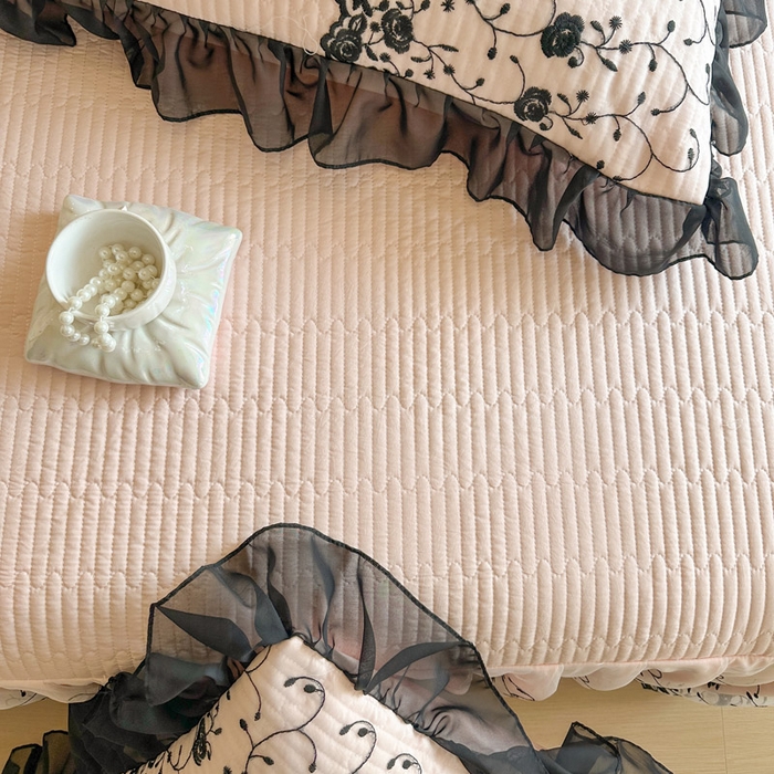 91家纺网 家纺一手货源 找家纺 瑞宝 2026新款泡芙棉花边床裙四件套-南法玫瑰 南法玫瑰-粉玉