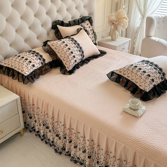 91家纺网 家纺一手货源 找家纺 瑞宝 2026新款泡芙棉花边床裙四件套-南法玫瑰 南法玫瑰-粉玉