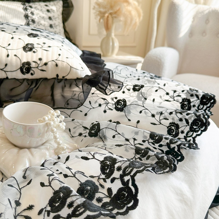 91家纺网 家纺一手货源 找家纺 瑞宝 2026新款泡芙棉花边床裙四件套-南法玫瑰 南法玫瑰-奶油白