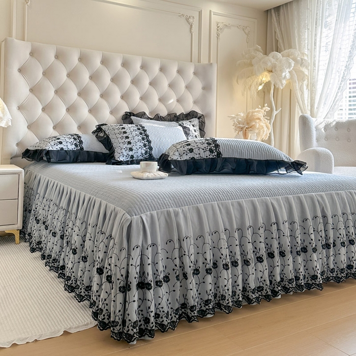 91家纺网 家纺一手货源 找家纺 瑞宝 2026新款泡芙棉花边床裙四件套-南法玫瑰 南法玫瑰-雾蓝