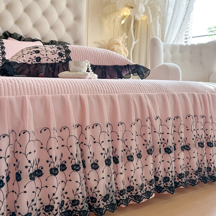 91家纺网 家纺一手货源 找家纺 瑞宝 2026新款泡芙棉花边床裙四件套-南法玫瑰 南法玫瑰-樱花粉