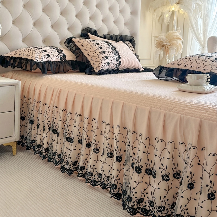 91家纺网 家纺一手货源 找家纺 瑞宝 2026新款泡芙棉花边床裙四件套-南法玫瑰 南法玫瑰-粉玉