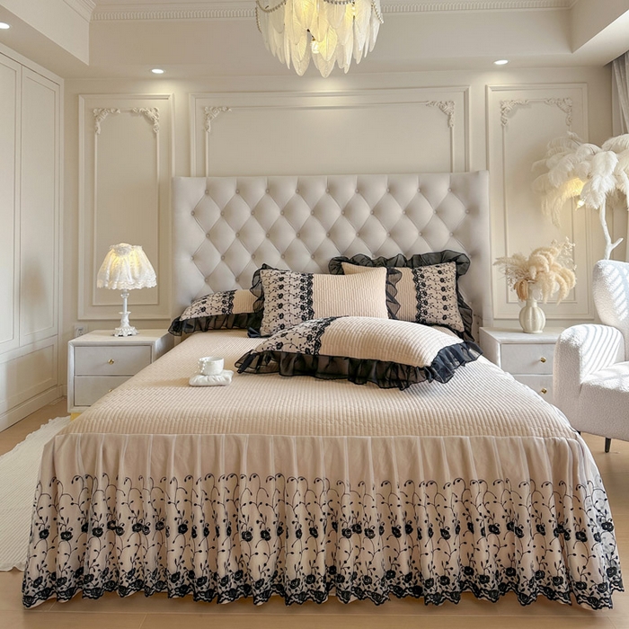 91家纺网 家纺一手货源 找家纺 瑞宝 2026新款泡芙棉花边床裙四件套-南法玫瑰 南法玫瑰-奶茶色