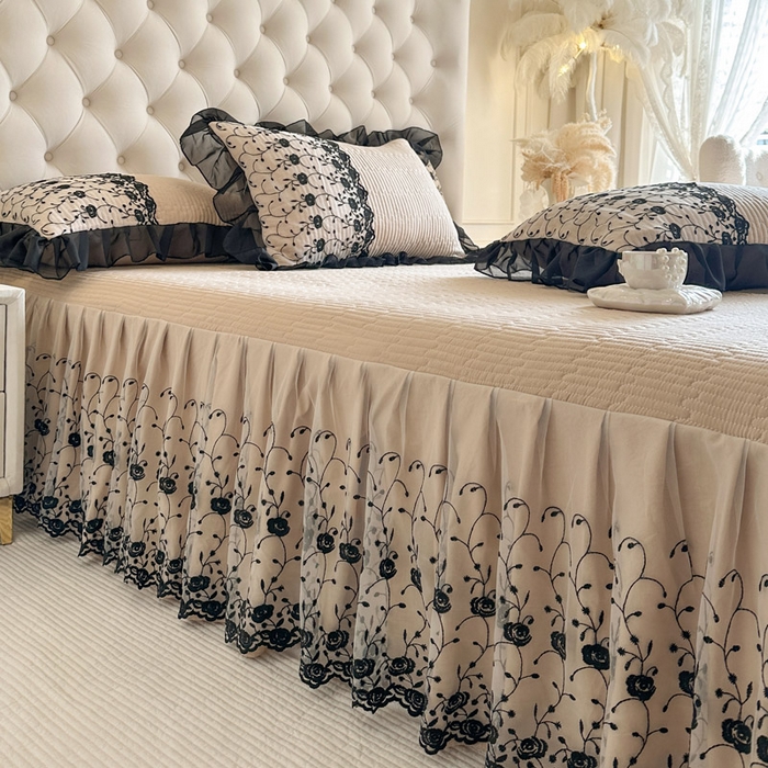 91家纺网 家纺一手货源 找家纺 瑞宝 2026新款泡芙棉花边床裙四件套-南法玫瑰 南法玫瑰-奶茶色