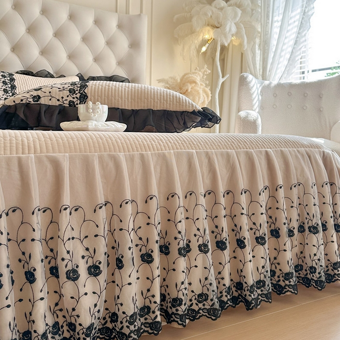 91家纺网 家纺一手货源 找家纺 瑞宝 2026新款泡芙棉花边床裙四件套-南法玫瑰 南法玫瑰-奶茶色