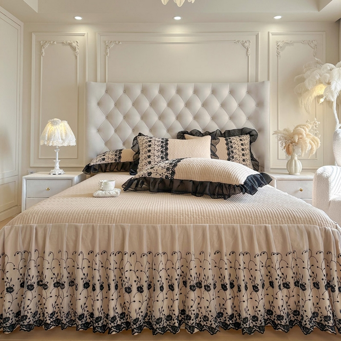 91家纺网 家纺一手货源 找家纺 瑞宝 2026新款泡芙棉花边床裙四件套-南法玫瑰 南法玫瑰-奶茶色