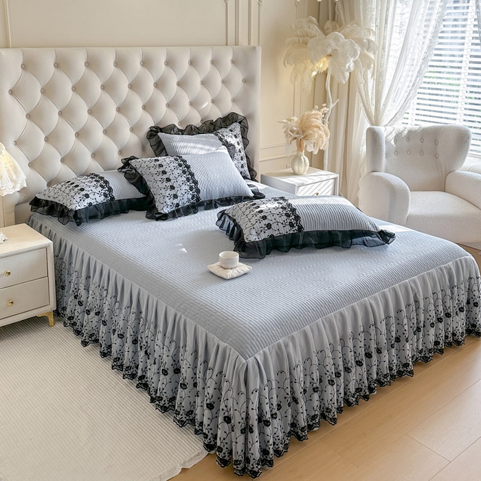 91家纺网 家纺一手货源 找家纺 瑞宝 2026新款泡芙棉花边床裙四件套-南法玫瑰 南法玫瑰-雾蓝