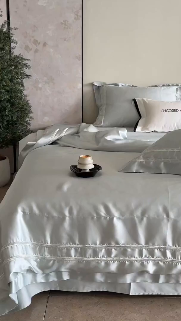 91家纺网 家纺一手货源 找家纺 初拾 2026新款高精密简奢绣花四件套-仙度瑞拉 仙度瑞拉-海边蓝