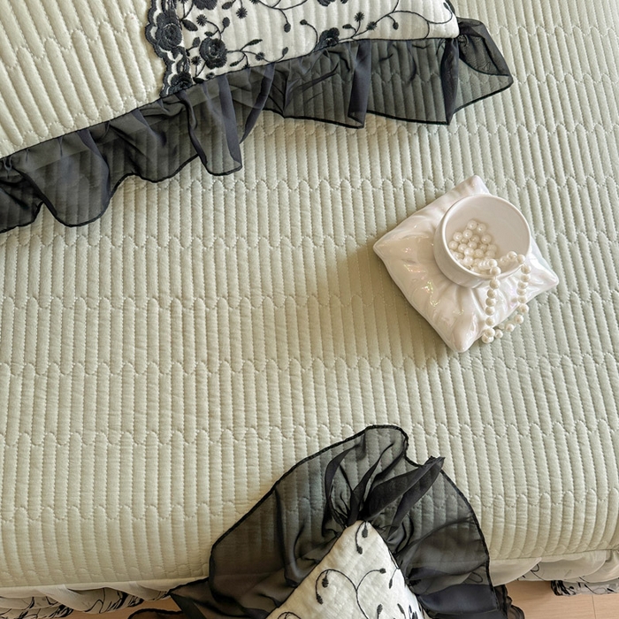 91家纺网 家纺一手货源 找家纺 瑞宝 2026新款泡芙棉花边床裙四件套-南法玫瑰 南法玫瑰-抹茶绿