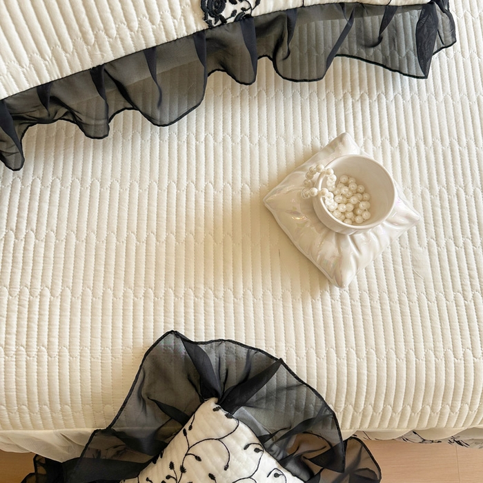 91家纺网 家纺一手货源 找家纺 瑞宝 2026新款泡芙棉花边床裙三件套-南法玫瑰 南法玫瑰-高级米