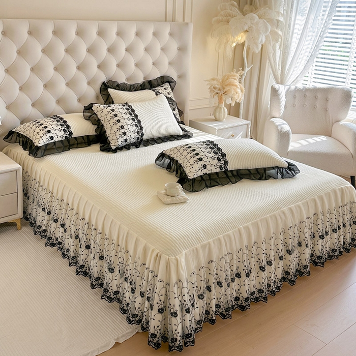 91家纺网 家纺一手货源 找家纺 瑞宝 2026新款泡芙棉花边床裙三件套-南法玫瑰 南法玫瑰-高级米