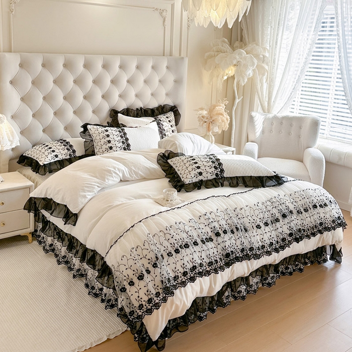 91家纺网 家纺一手货源 找家纺 瑞宝 2026新款泡芙棉花边床裙三件套-南法玫瑰 南法玫瑰-奶油白