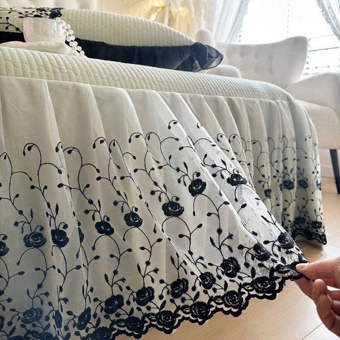 91家纺网 家纺一手货源 找家纺 瑞宝 2026新款泡芙棉花边床裙三件套-南法玫瑰 南法玫瑰-抹茶绿