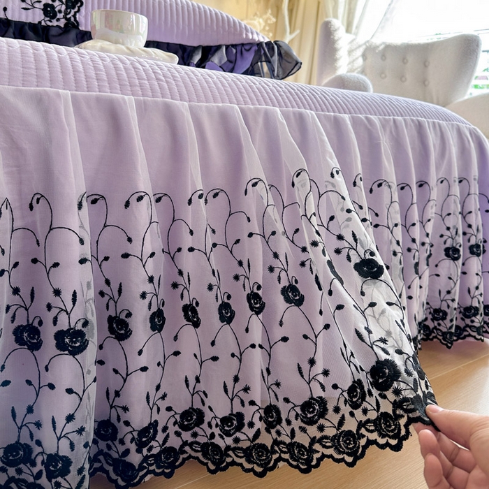 91家纺网 家纺一手货源 找家纺 瑞宝 2026新款泡芙棉花边床裙三件套-南法玫瑰 南法玫瑰-梦幻紫