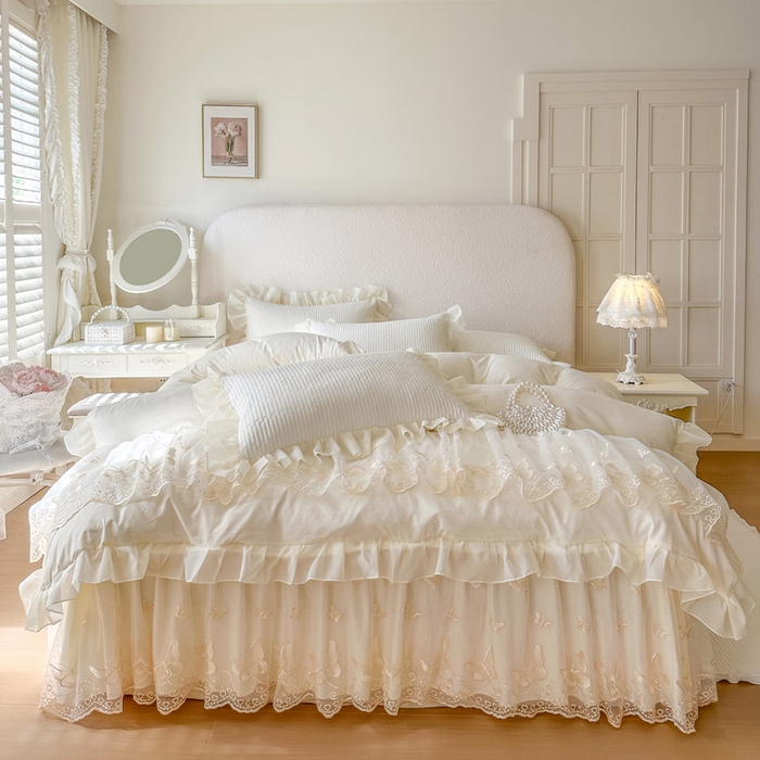 91家纺网 家纺一手货源 找家纺 （总）瑞宝 2026新款泡芙棉花边床裙四件套-米兰系列