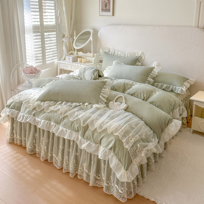 91家纺网 家纺一手货源 找家纺 （总）瑞宝 2026新款泡芙棉花边床裙四件套-米兰系列