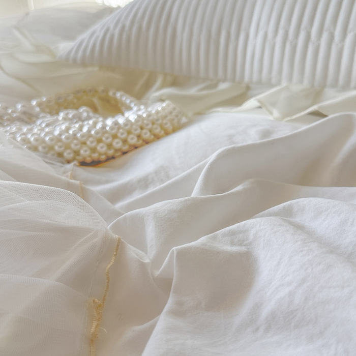 91家纺网 家纺一手货源 找家纺 瑞宝 2026新款泡芙棉花边床裙四件套-米兰系列 米兰-柔白