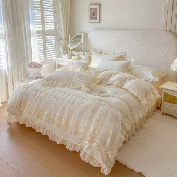 91家纺网 家纺一手货源 找家纺 瑞宝 2026新款泡芙棉花边床裙四件套-米兰系列 米兰-高级米