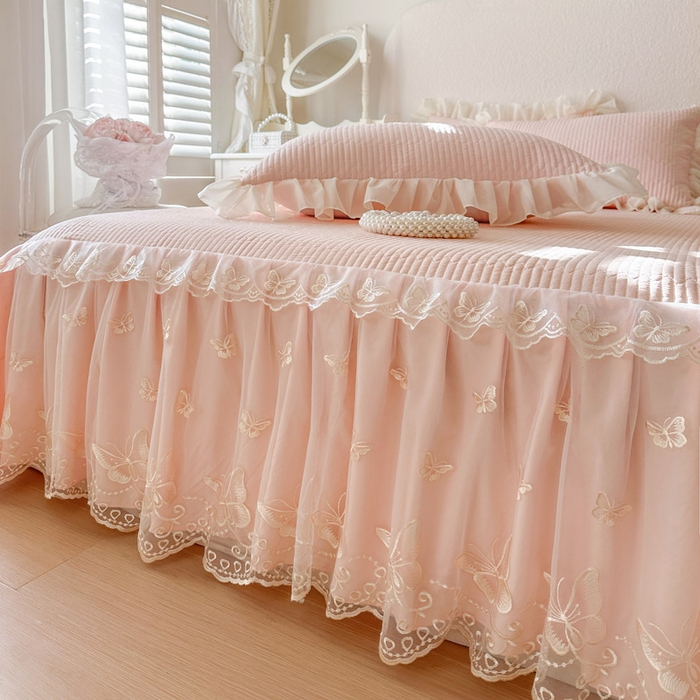 91家纺网 家纺一手货源 找家纺 瑞宝 2026新款泡芙棉花边床裙四件套-米兰系列 米兰-玉色