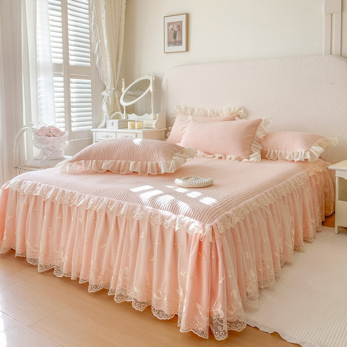 91家纺网 家纺一手货源 找家纺 瑞宝 2026新款泡芙棉花边床裙四件套-米兰系列 米兰-玉色