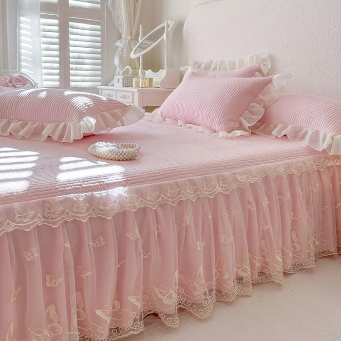 91家纺网 家纺一手货源 找家纺 瑞宝 2026新款泡芙棉花边床裙四件套-米兰系列 米兰-粉樱