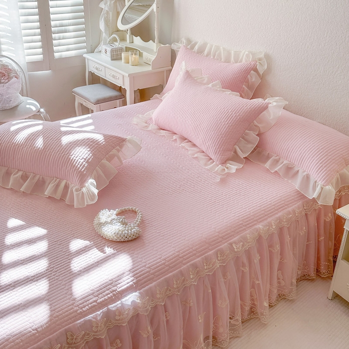 91家纺网 家纺一手货源 找家纺 瑞宝 2026新款泡芙棉花边床裙四件套-米兰系列 米兰-粉樱