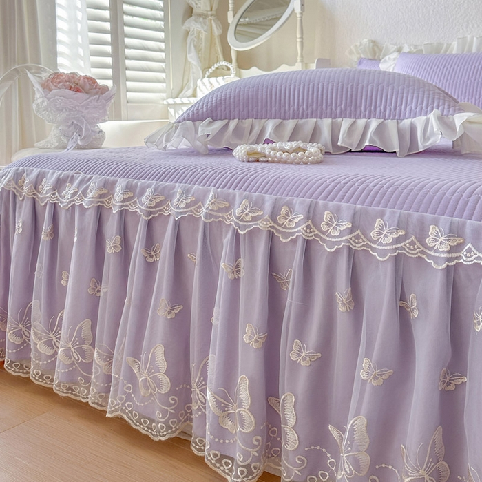 91家纺网 家纺一手货源 找家纺 瑞宝 2026新款泡芙棉花边床裙四件套-米兰系列 米兰-紫色