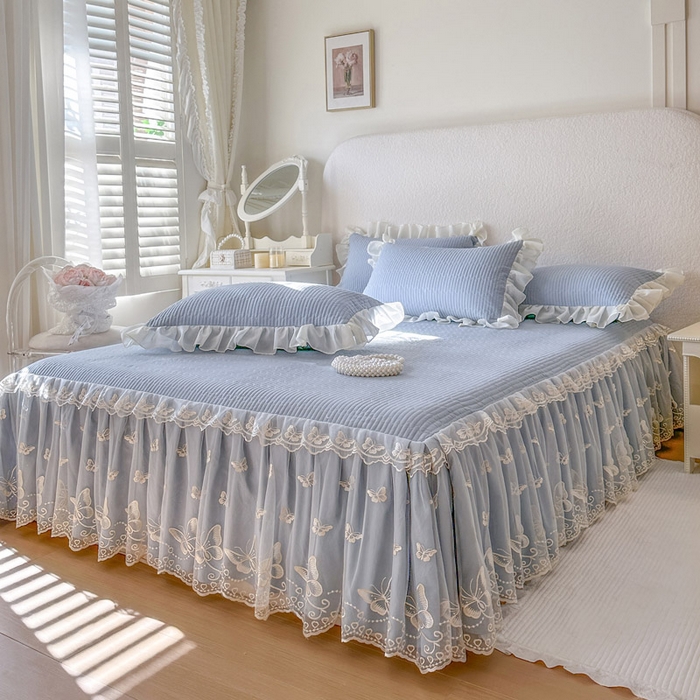 91家纺网 家纺一手货源 找家纺 瑞宝 2026新款泡芙棉花边床裙四件套-米兰系列 米兰-天蓝