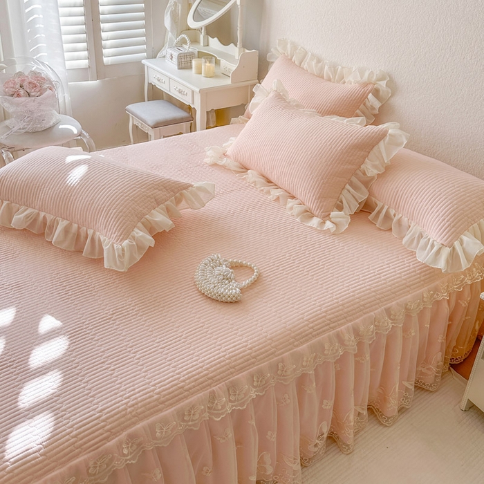 91家纺网 家纺一手货源 找家纺 瑞宝 2026新款泡芙棉花边床裙四件套-米兰系列 米兰-玉色