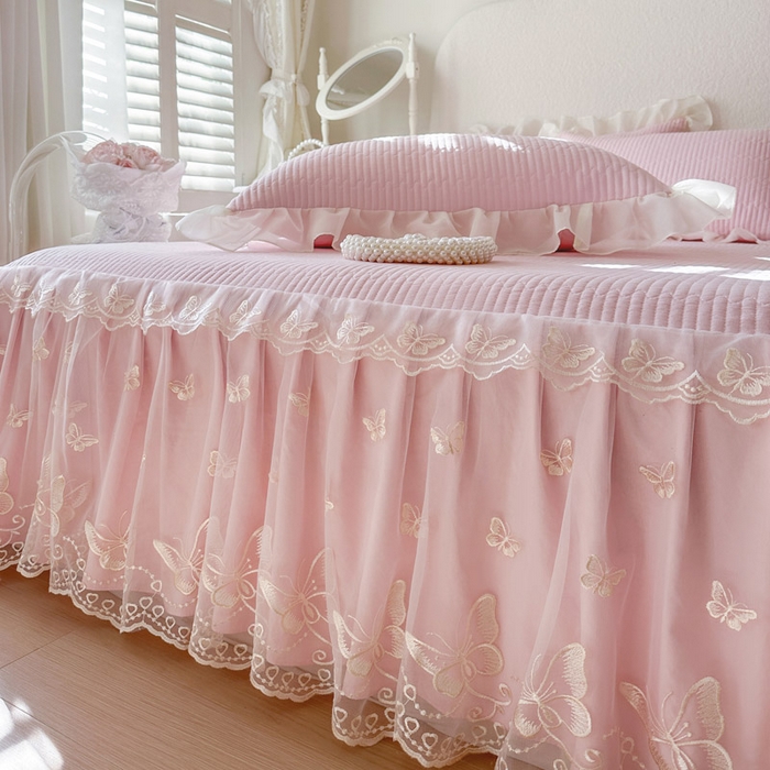 91家纺网 家纺一手货源 找家纺 瑞宝 2026新款泡芙棉花边床裙四件套-米兰系列 米兰-粉樱