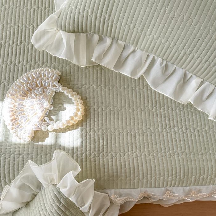 91家纺网 家纺一手货源 找家纺 瑞宝 2026新款泡芙棉花边床裙四件套-米兰系列 米兰-茶绿