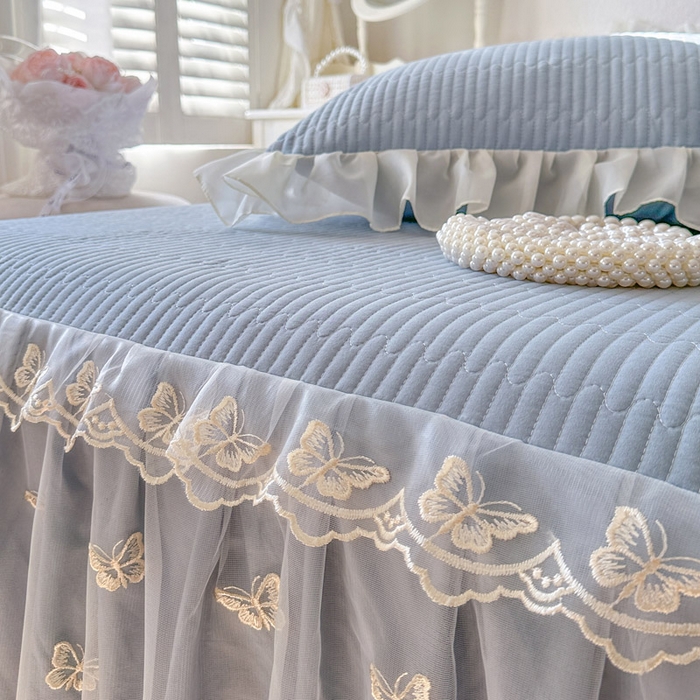 91家纺网 家纺一手货源 找家纺 瑞宝 2026新款泡芙棉花边床裙四件套-米兰系列 米兰-天蓝