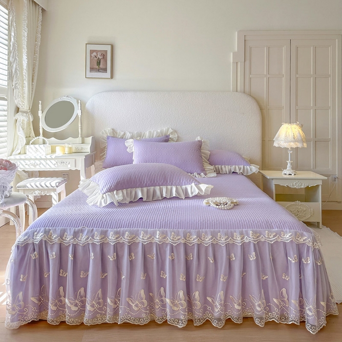 91家纺网 家纺一手货源 找家纺 瑞宝 2026新款泡芙棉花边床裙四件套-米兰系列 米兰-紫色
