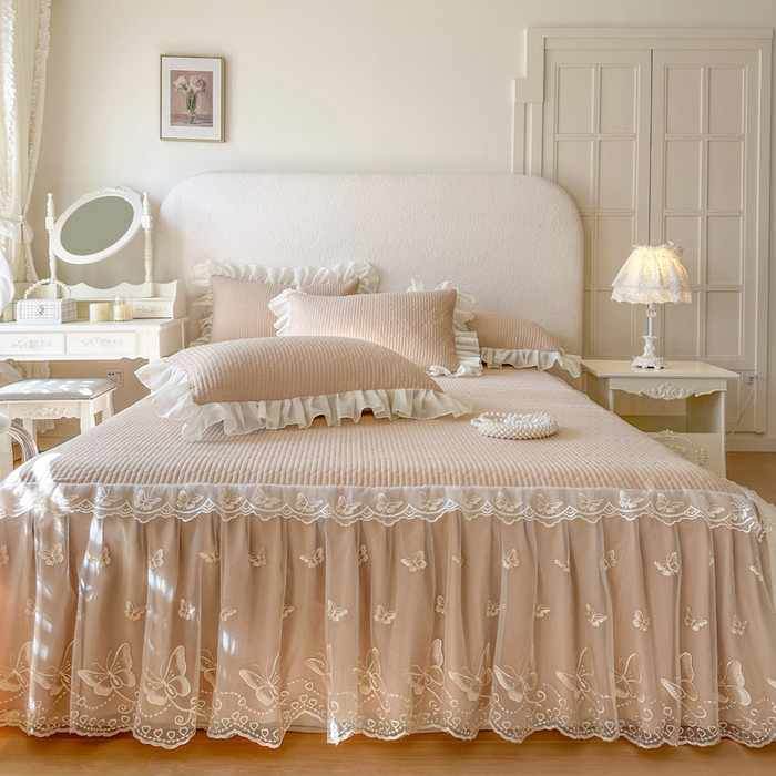 91家纺网 家纺一手货源 找家纺 瑞宝 2026新款泡芙棉花边床裙四件套-米兰系列 米兰-奶咖