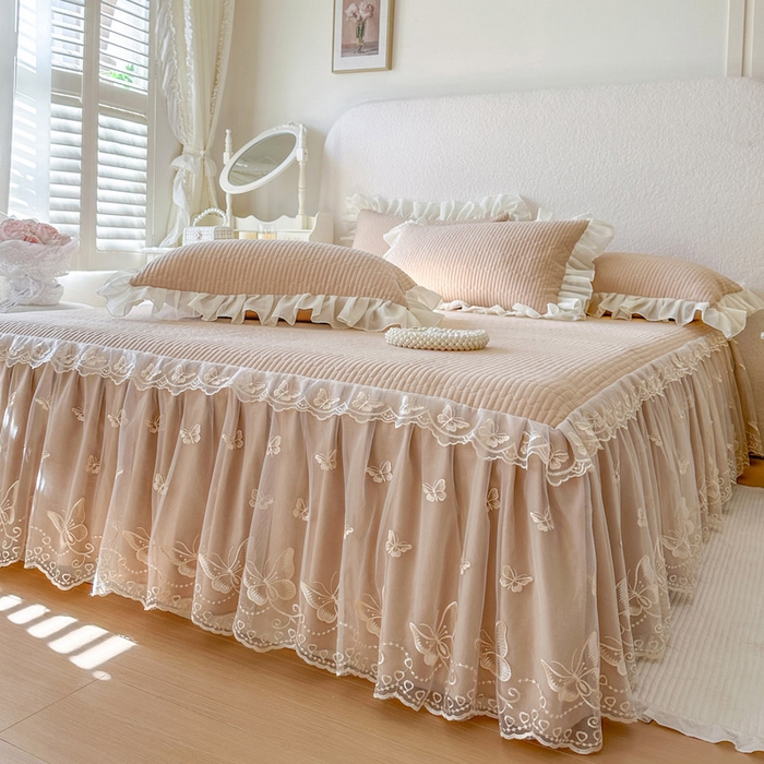 91家纺网 家纺一手货源 找家纺 瑞宝 2026新款泡芙棉花边床裙四件套-米兰系列 米兰-奶咖