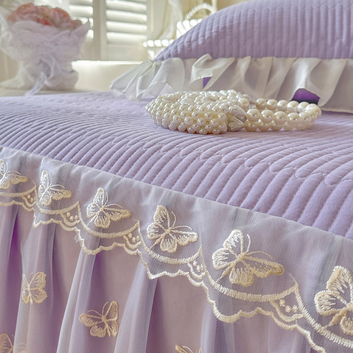 91家纺网 家纺一手货源 找家纺 瑞宝 2026新款泡芙棉花边床裙四件套-米兰系列 米兰-紫色