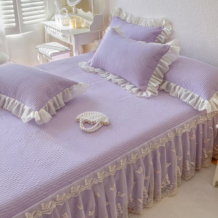 91家纺网 家纺一手货源 找家纺 瑞宝 2026新款泡芙棉花边床裙四件套-米兰系列 米兰-紫色