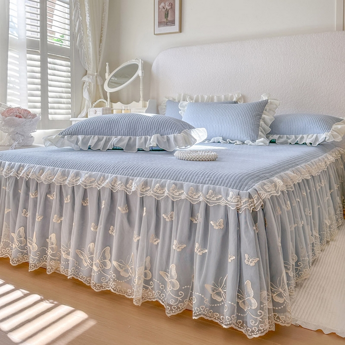 91家纺网 家纺一手货源 找家纺 瑞宝 2026新款泡芙棉花边床裙四件套-米兰系列 米兰-天蓝