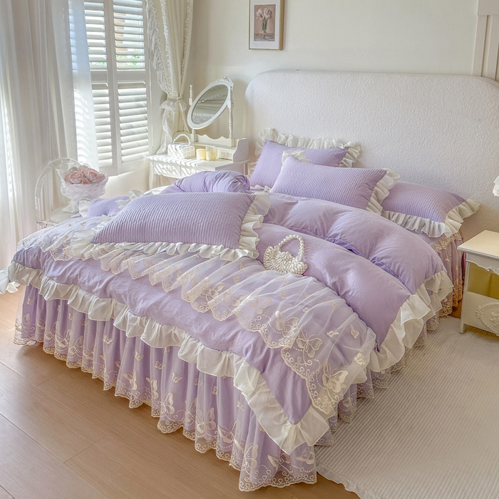 91家纺网 家纺一手货源 找家纺 瑞宝 2026新款泡芙棉花边床裙四件套-米兰系列 米兰-紫色