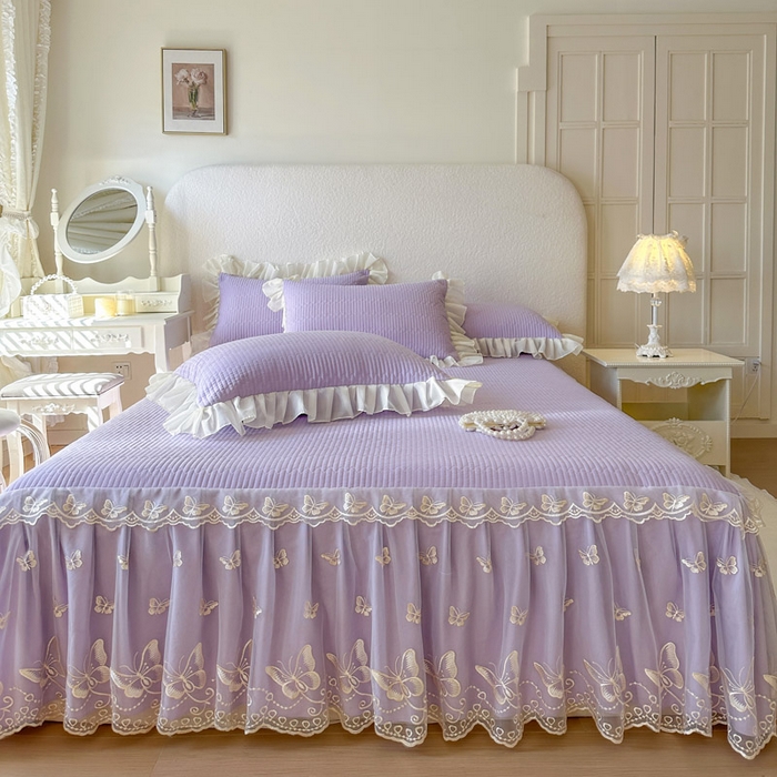 91家纺网 家纺一手货源 找家纺 瑞宝 2026新款泡芙棉花边床裙四件套-米兰系列 米兰-紫色