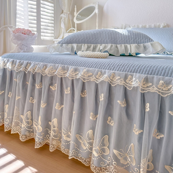 91家纺网 家纺一手货源 找家纺 瑞宝 2026新款泡芙棉花边床裙四件套-米兰系列 米兰-天蓝